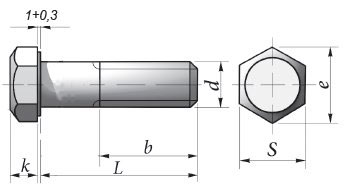 Чертёж Болт высокопрочный цилиндрический для мостостроения ГОСТ Р 53664-2009